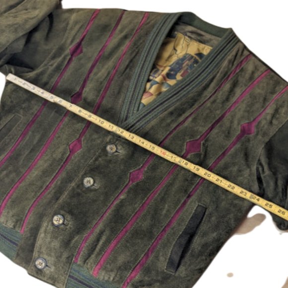 Men's Vintage Sheepskin Cardigan Brown & Red Confeccion Cuni, SA Made in Spain - Picture 14 of 15